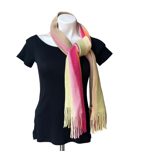 NWT, Talbots Wool Blend Ribbed Knit Multicolor Fringe Scarf - Picture 4 of 9